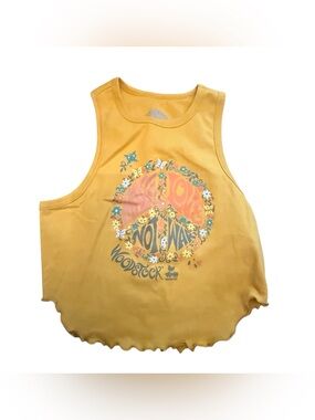 Woodstock Tank Top Graphic Tank Concert Fit Yellow "Make Love Not War" Genuine